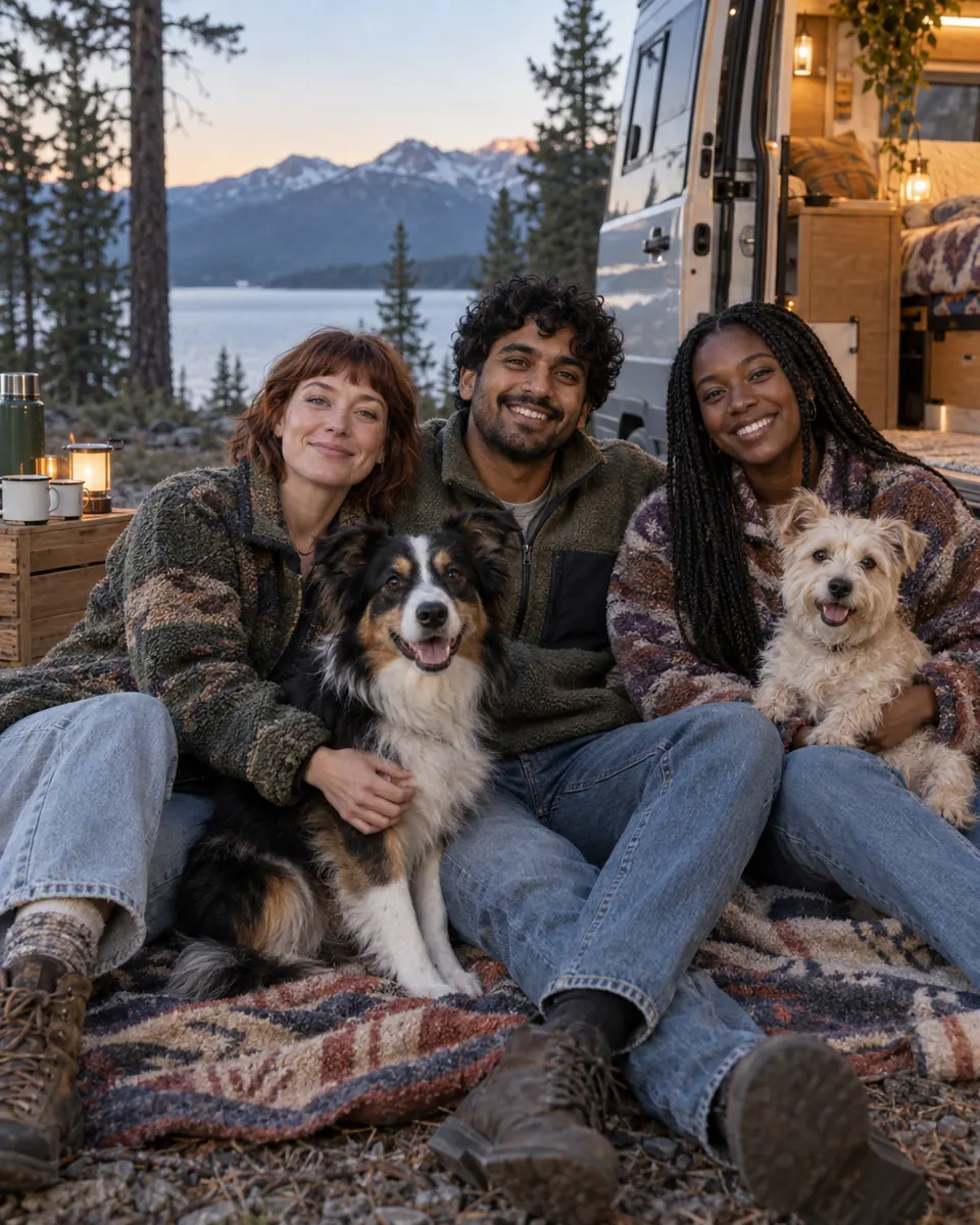 Friends camping crew